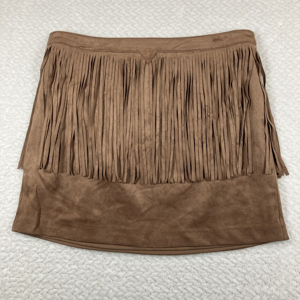 Womens Suede Fringe Skirt Sz 8 Chelsea & Theodore Country Western Festival